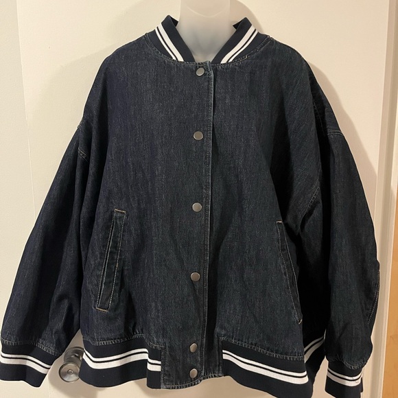 Black Denim Varsity Jacket - Picture 1 of 5